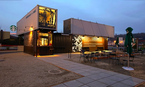 Giant containers for juice -- Starbuck's drive, onwards