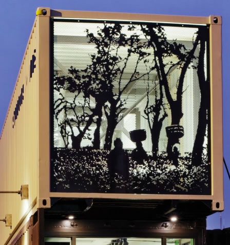 Giant containers for juice -- Starbuck's drive, onwards