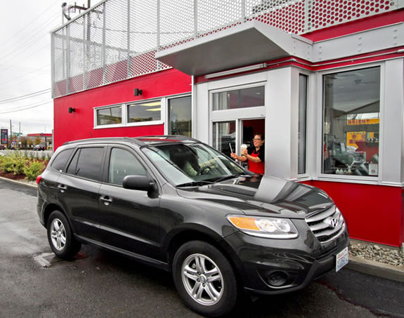 Giant containers for juice -- Starbuck's drive, onwards