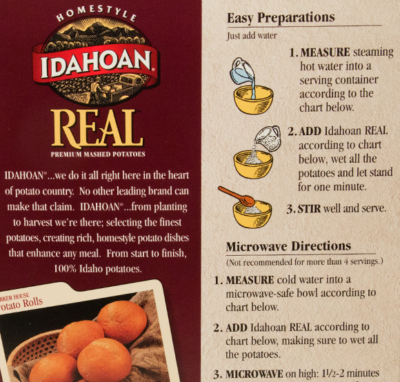 Idahoan Packaging Back Panel