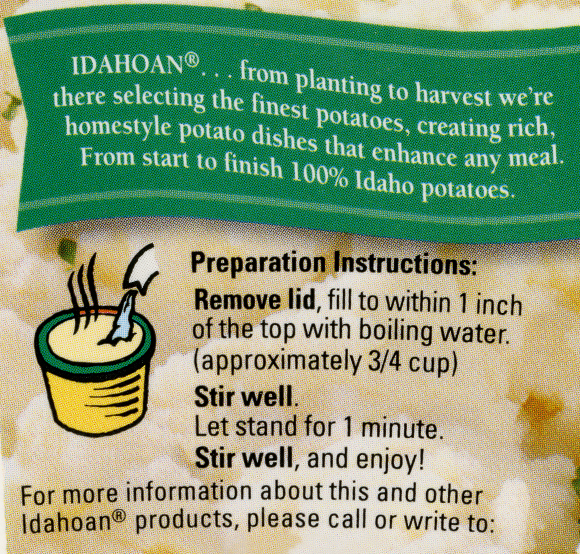 Idahoan Packaging Back Panel